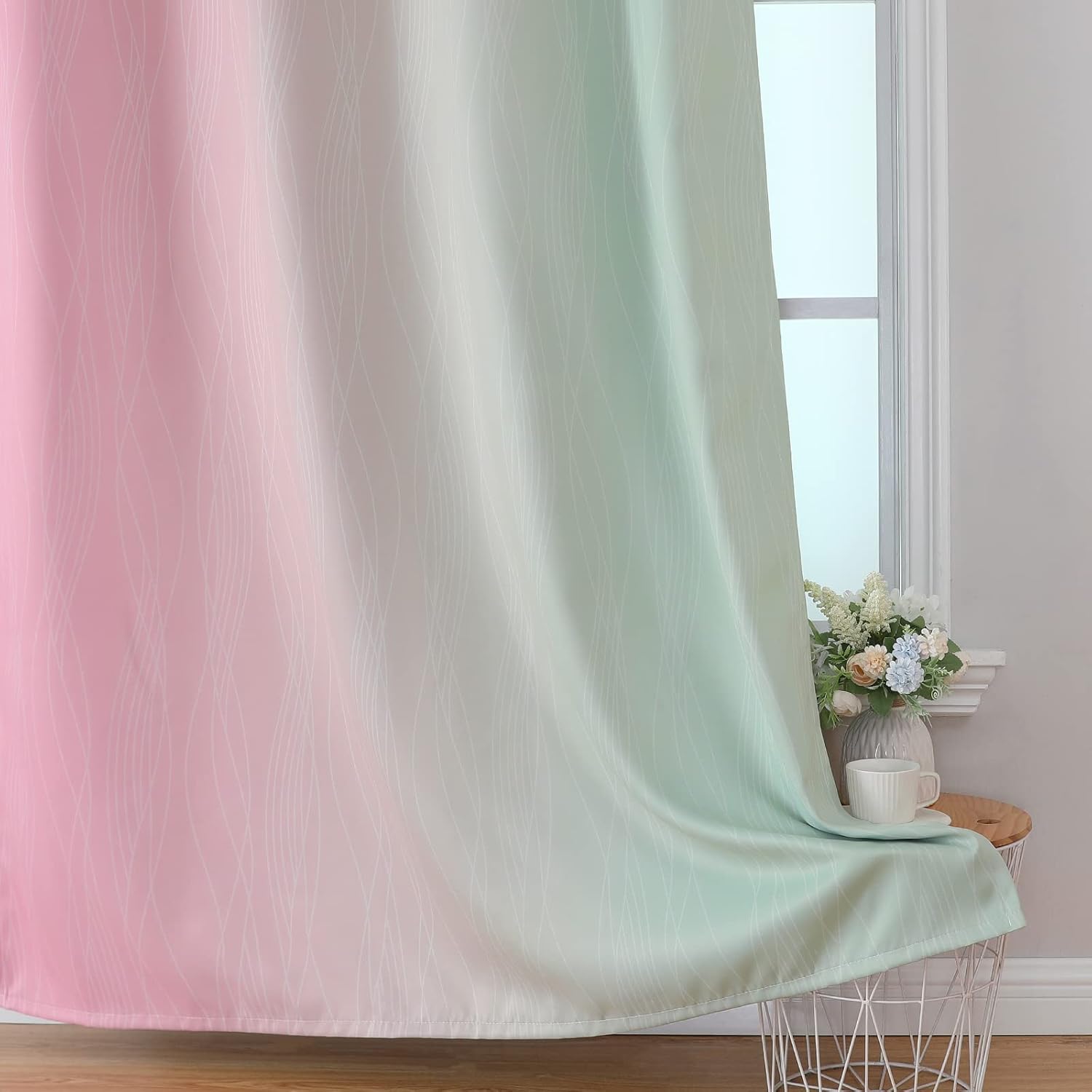 Estelartextiler Estelar Textiler Ombre Sage Green and Pink Blackout Curtains for Living Room, Thermal Insulated Full Room Darkening Grommet…