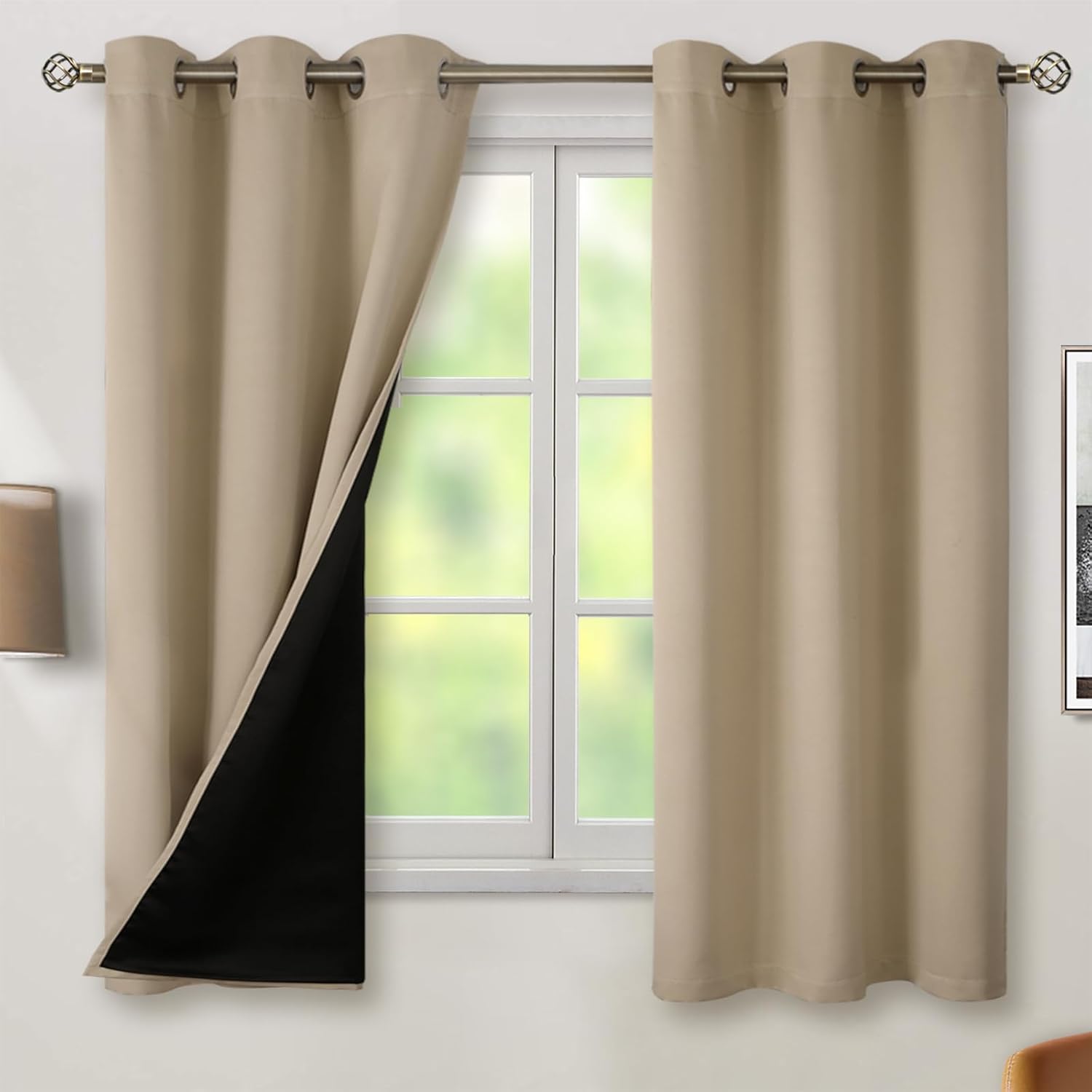BGment Thermal Insulated 100% Blackout Curtains for Bedroom with Black Liner, Double Layer Full Room Darkening Noise Reducing Grommet Curta…