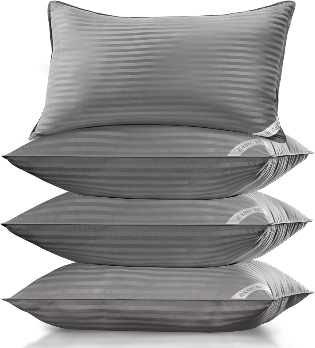 Basic Beyond King Size Pillows Set of 4 - Soft 20 x 36 Inches 4 Pack King Down Alternative Pillows for Back, Stomach or Side Sleepers, Grey