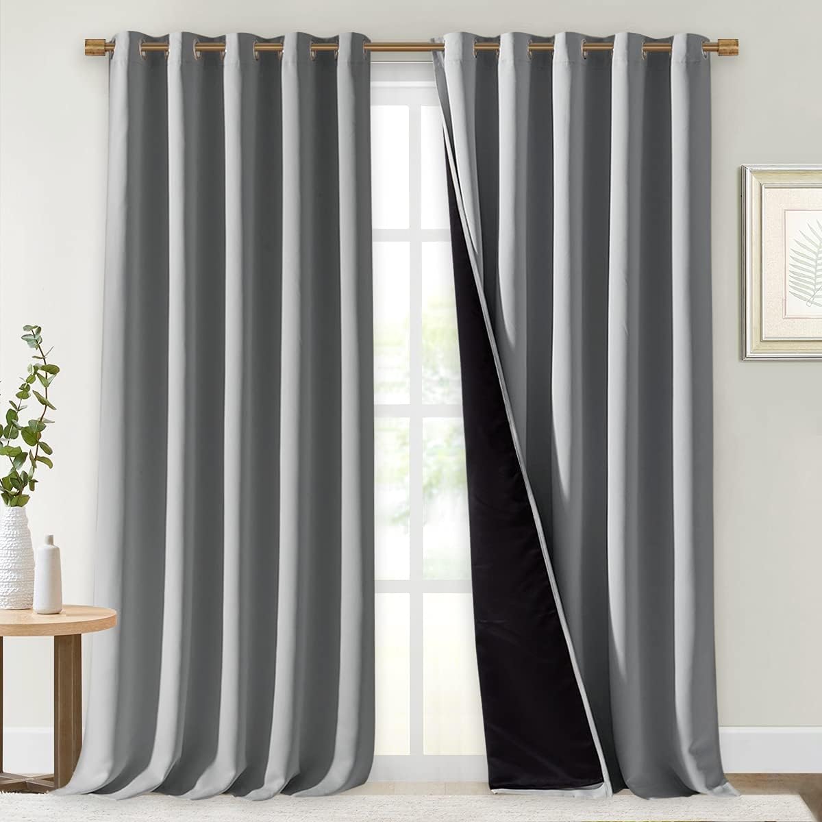 Nicetown 100% Blackout Blinds, Laundry Room Decor Window Treatment Curtains for Large Patio Sliding Door, Thermal Insulated Silver Grey Cur…