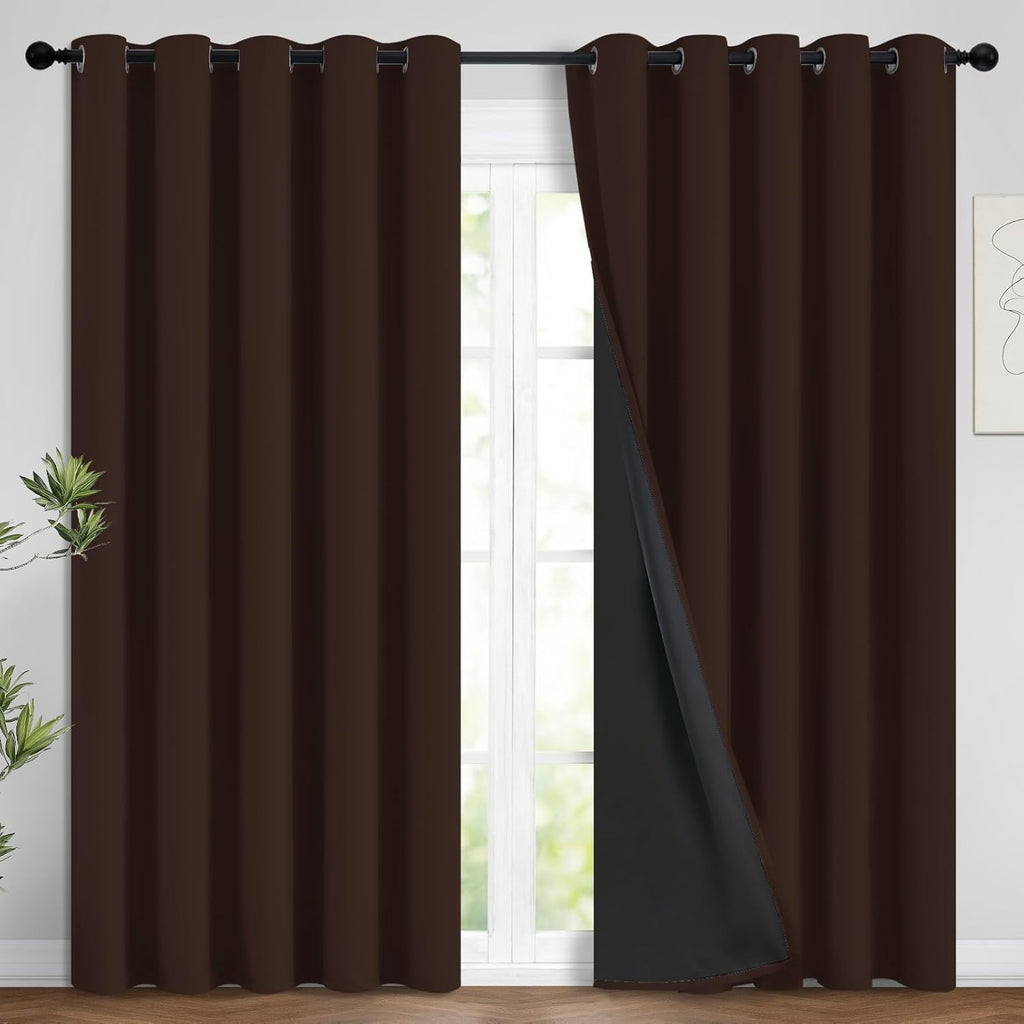 Yakamok 100% Blackout Curtains for Bedroom, 2 Thick Layers Thermal Insulated Grommet Total Blackout Drapes with Black Liner for Living Room…