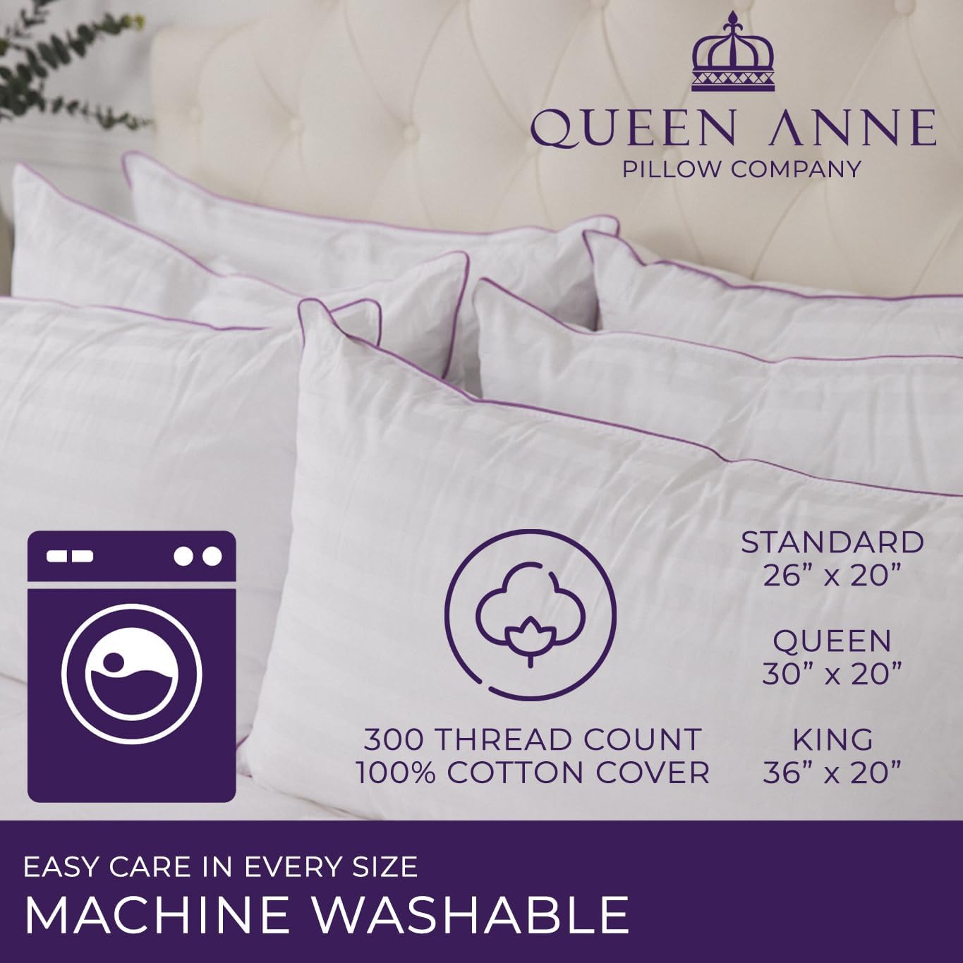 QueenAnnePillowCompany Queen Anne Hotel Pillows King Size Bed Pillow for Sleeping – Adjustable Luxury Down Alternative for Side & Back Slee…