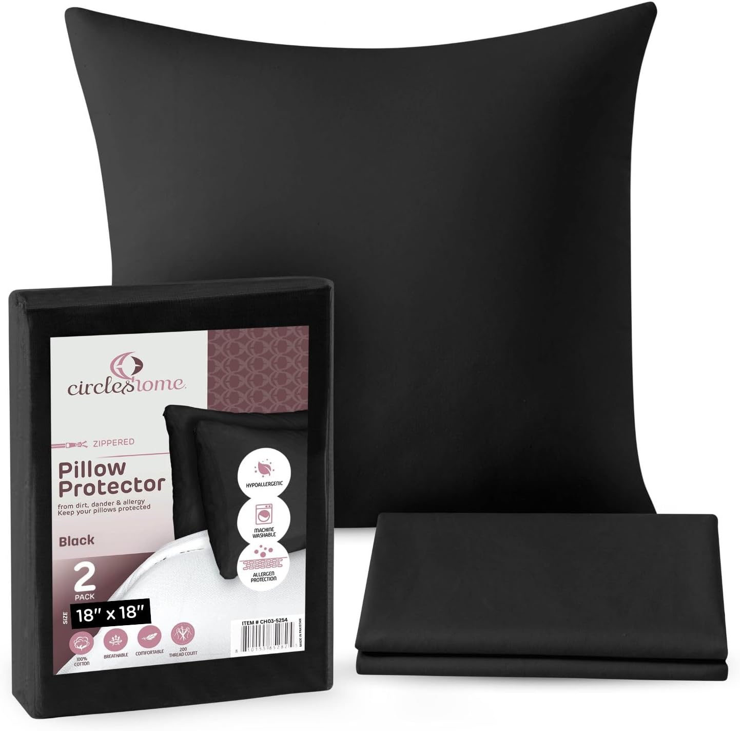 CIRCLESHOME Throw Pillow Protectors - 100% Cotton Breathable Pillowcases - 18 X 18 Square Pillowcases - Protects Pillows from Dirt, Dust…