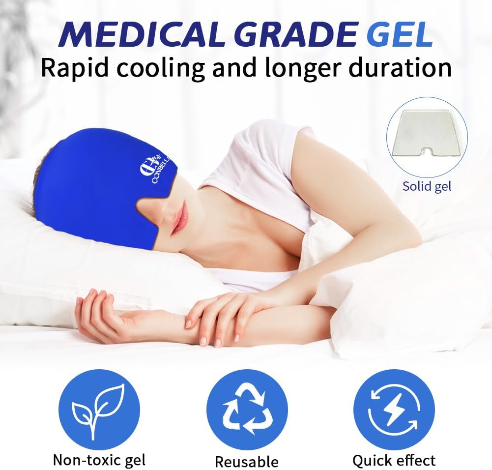 Conbella 2Pcs Migraine Relief Cap, Soothing Headache Ice Face Mask Products, Hot and Cold relaxation, Migraine Headache Relief Cap for…
