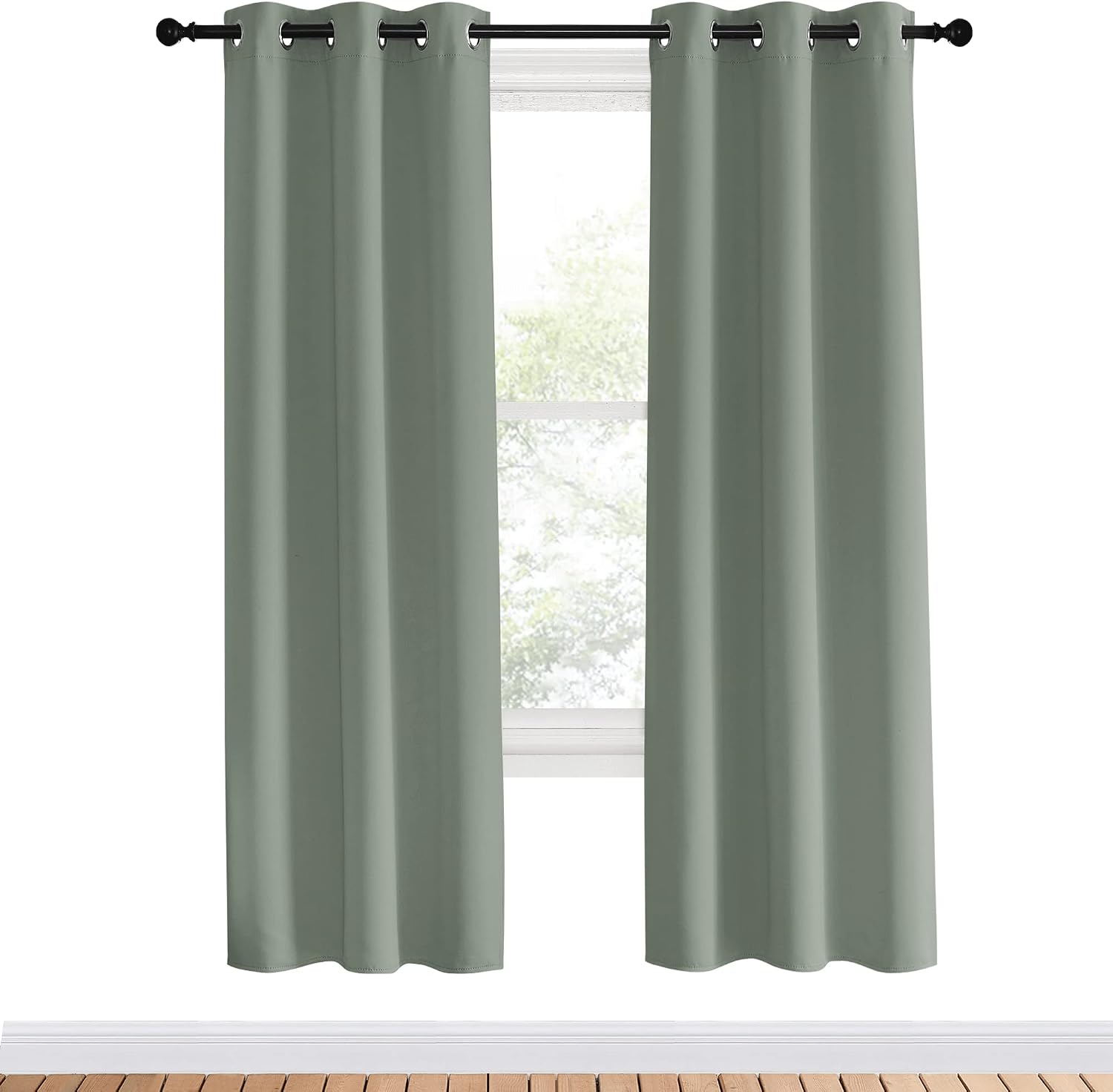 NICETOWN Bedroom Curtain Panels Blackout Draperies, Greyish Green, 1 Pair, 34 by 70-inch, Thermal Insulated Solid Grommet Blackout…