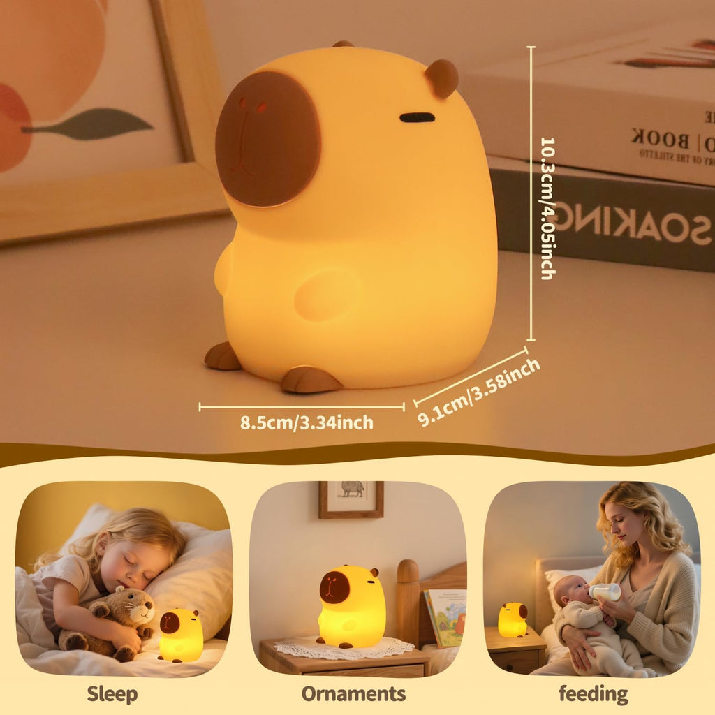 Daixinde Capybara Night Light Squishy, 50Hrs Nursery Night Light, Touch Control 2 Brightness, 30Min Auto-Off, Rechargeable Bedside Lamp for…