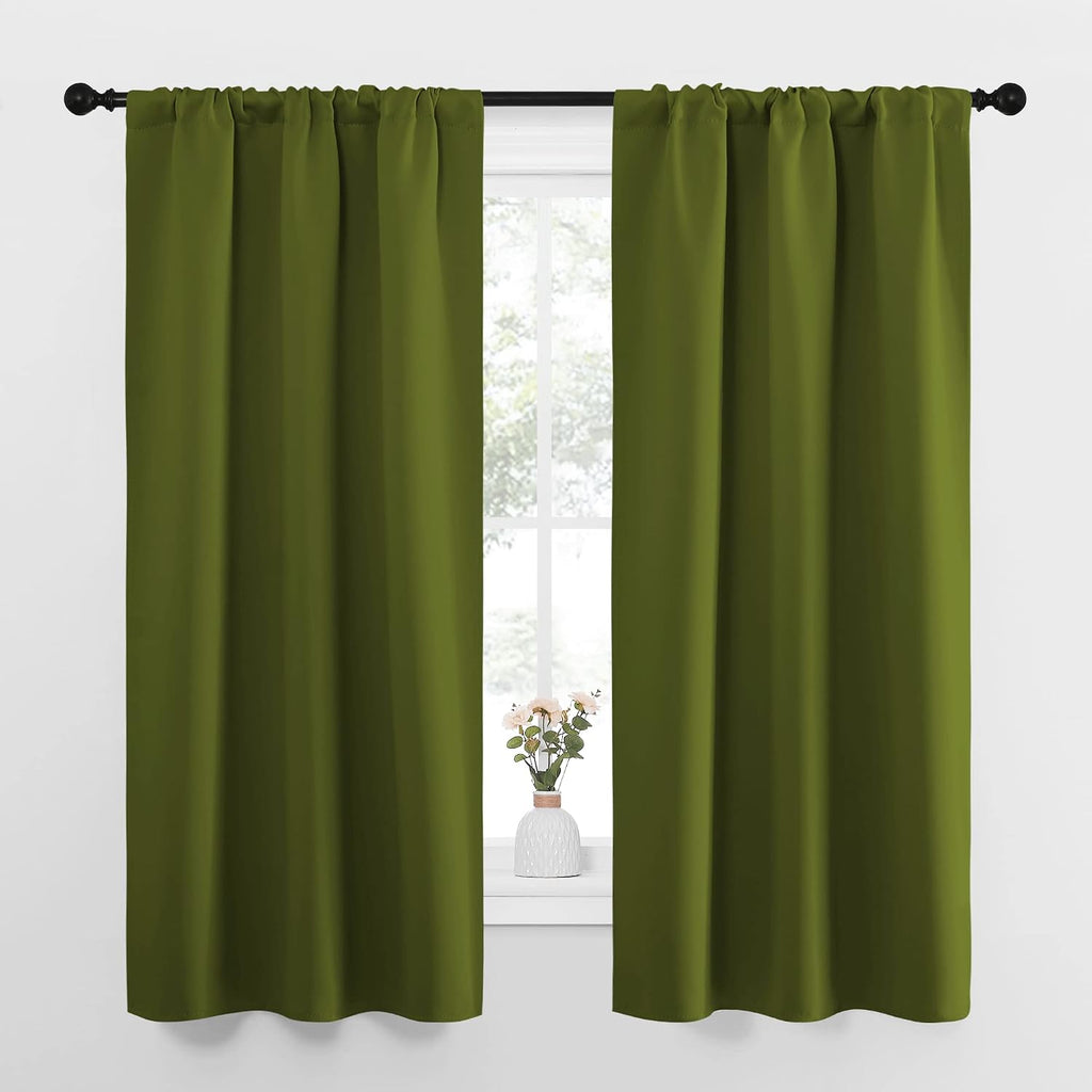 NICETOWN Bedroom Curtains Draperies with Rod Pocket, Nursery Essential Thermal Insulated Blackout Curtain Panels for Small Window (Olive…