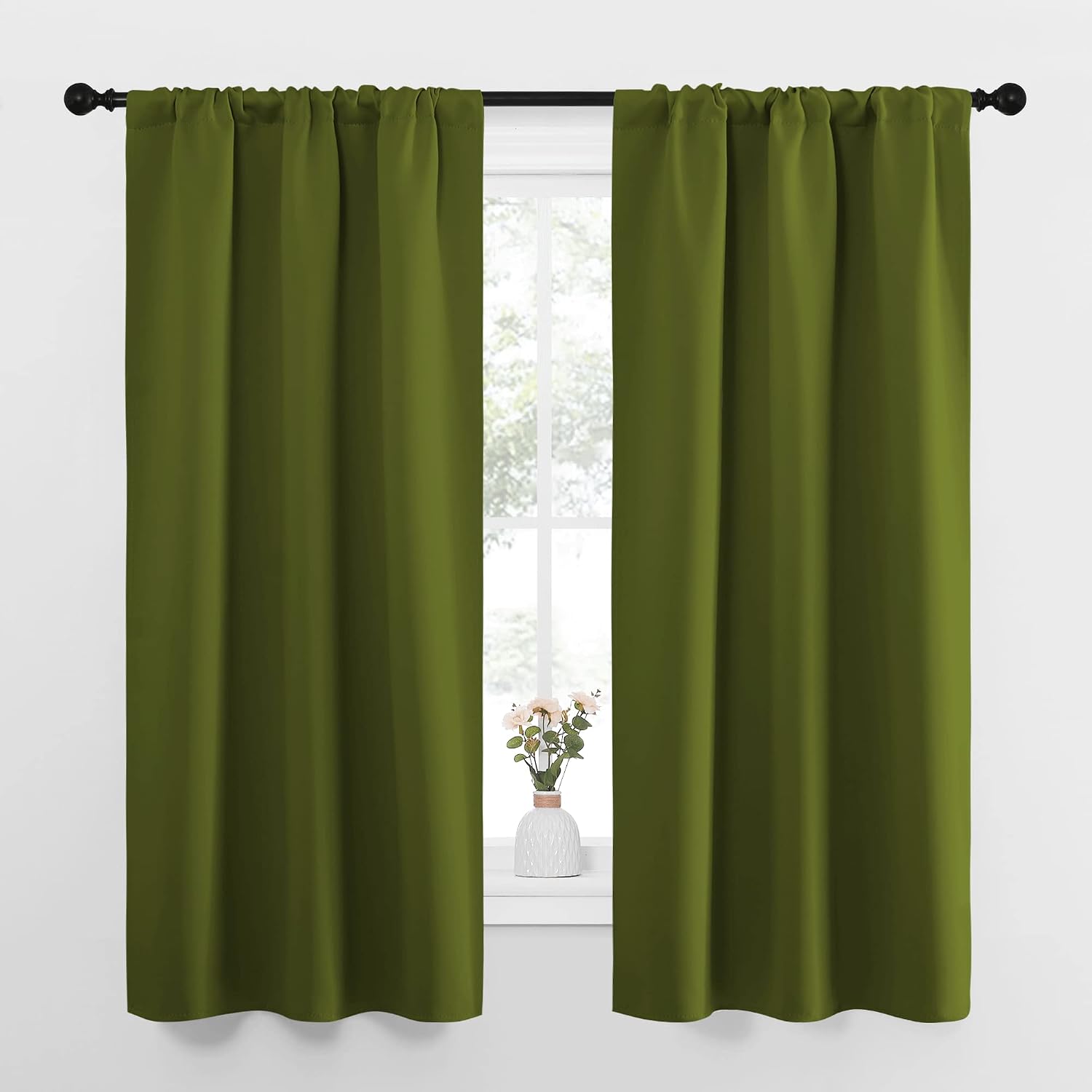 NICETOWN Bedroom Curtains Draperies with Rod Pocket, Nursery Essential Thermal Insulated Blackout Curtain Panels for Small Window (Olive…