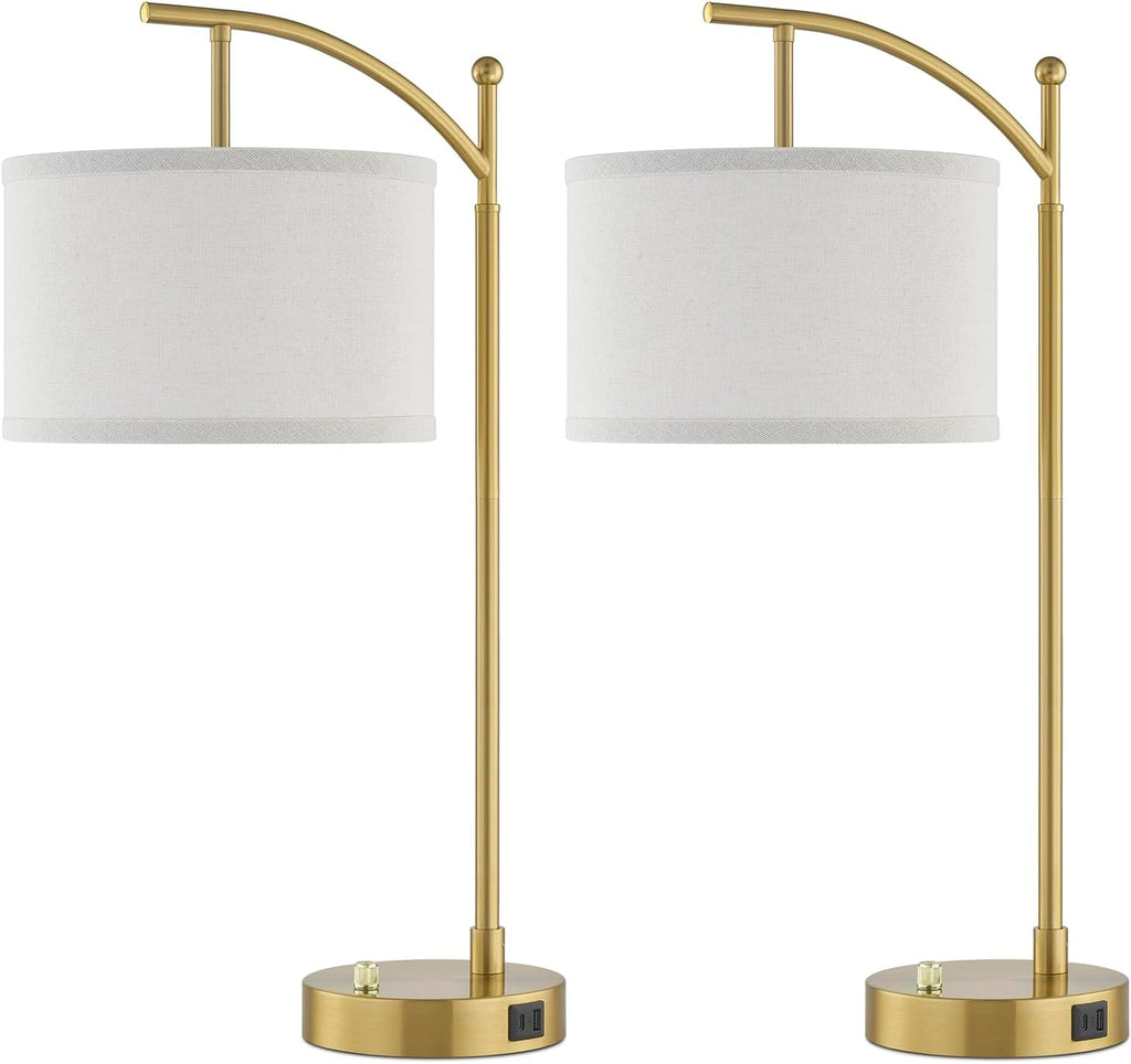 Table Lamp for Living Room Bedroom, 23.5" Table Lamps Set of 2 with USB C+A Ports, Bedside Lamps for Nightstand with Linen Lamp Shades, 2…