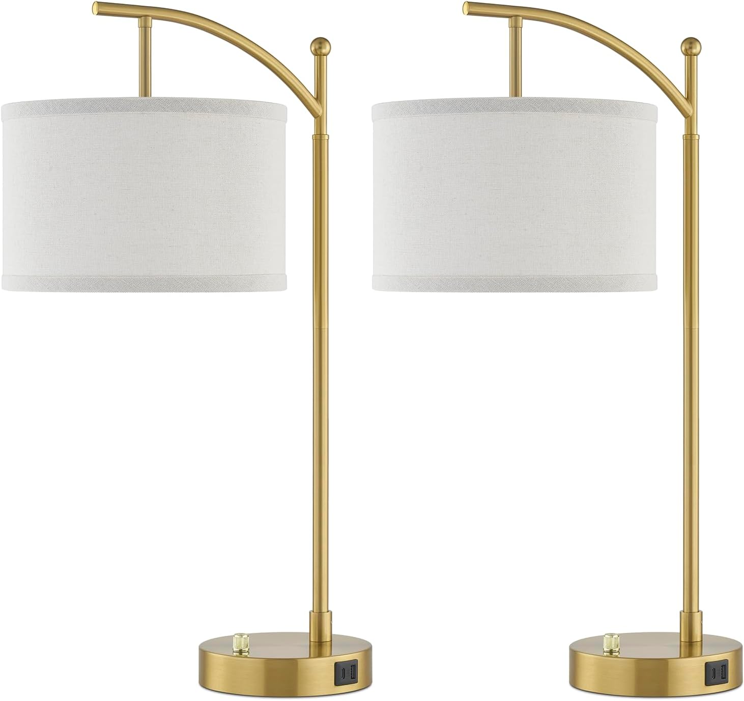 Table Lamp for Living Room Bedroom, 23.5" Table Lamps Set of 2 with USB C+A Ports, Bedside Lamps for Nightstand with Linen Lamp Shades, 2…