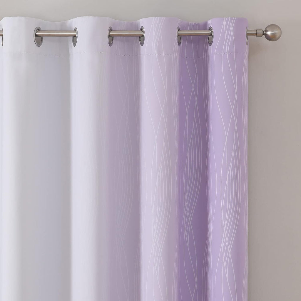 Estelartextiler Estelar Textiler Lilac and Greyish White Gradient Blackout Curtains for Bedroom, Thermal Insulated Ombre Blackout Drapes, L…