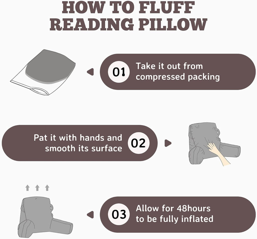 Unisakey Portable Comfy Reading Pillows for Bed Sitting Up(Light Grey Oeko-Tex), Velvet Back Pillow with Arms & Pockets for Adults…