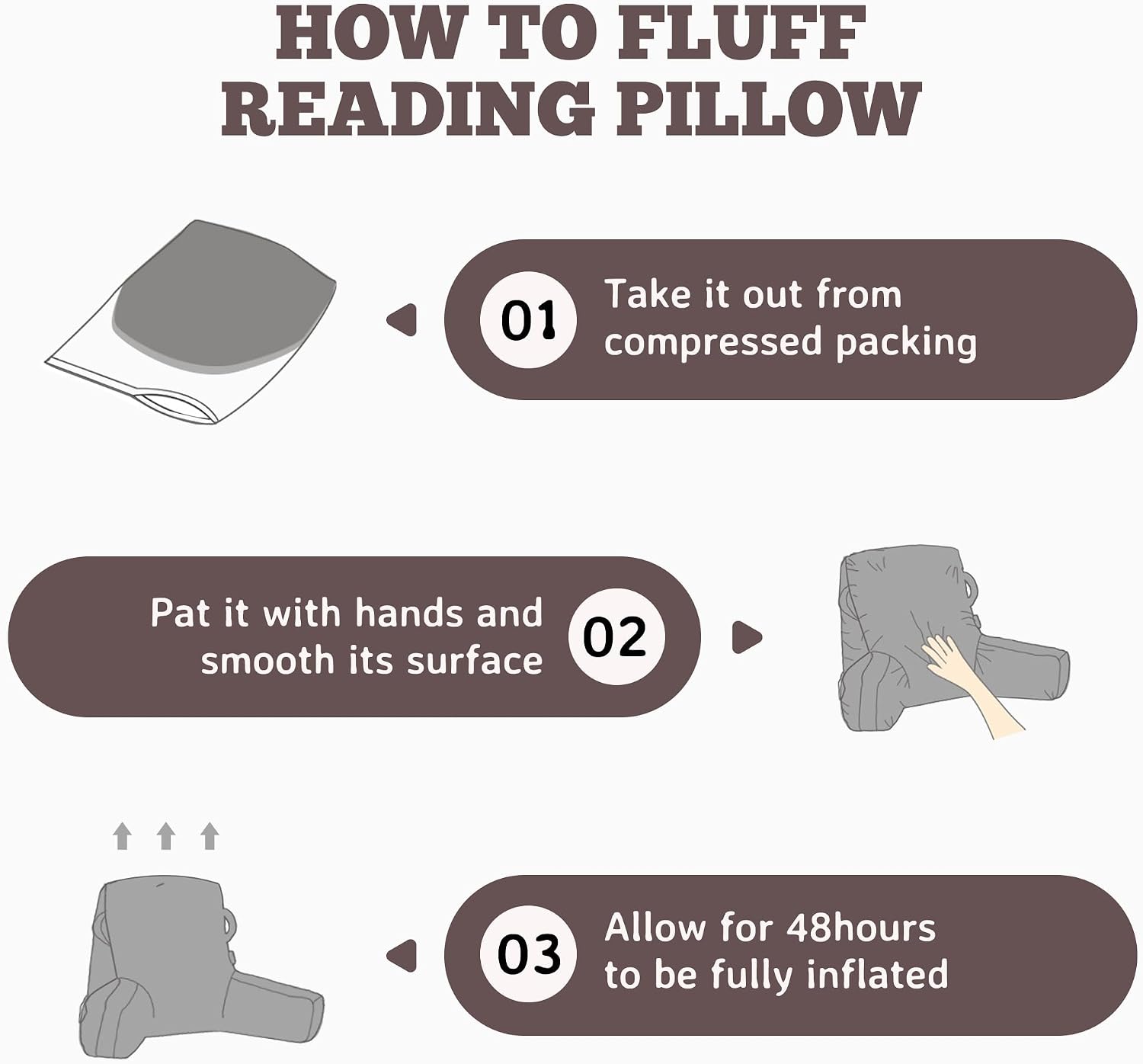 Unisakey Portable Comfy Reading Pillows for Bed Sitting Up(Light Grey Oeko-Tex), Velvet Back Pillow with Arms & Pockets for Adults…