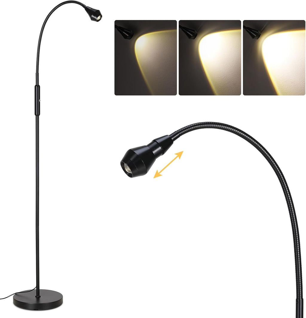 Sunmory Adjustable LED Beam Floor Lamps for Living Room, Reading Lamp with Flexible Gooseneck, Dimmable Zoomable Spotlight, Work Light, Tou…