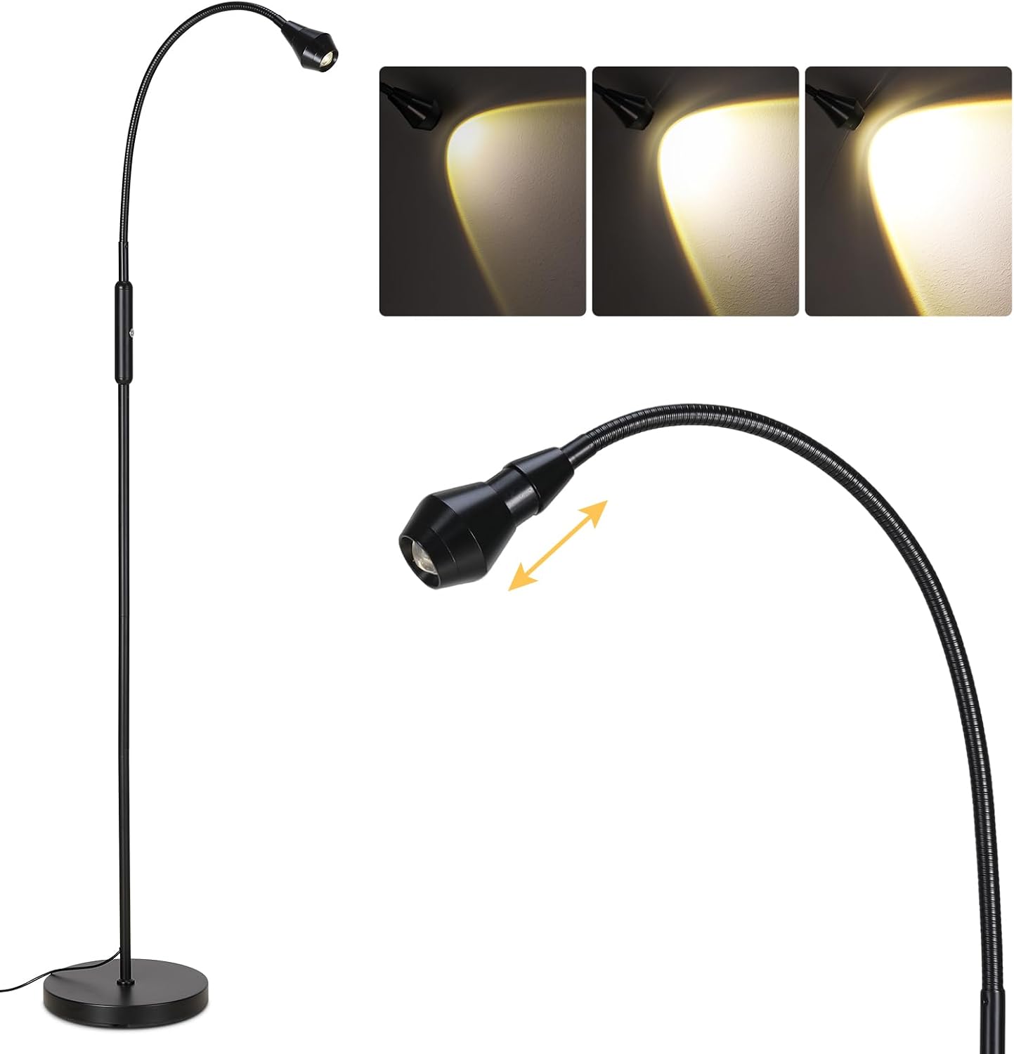 Sunmory Adjustable LED Beam Floor Lamps for Living Room, Reading Lamp with Flexible Gooseneck, Dimmable Zoomable Spotlight, Work Light, Tou…