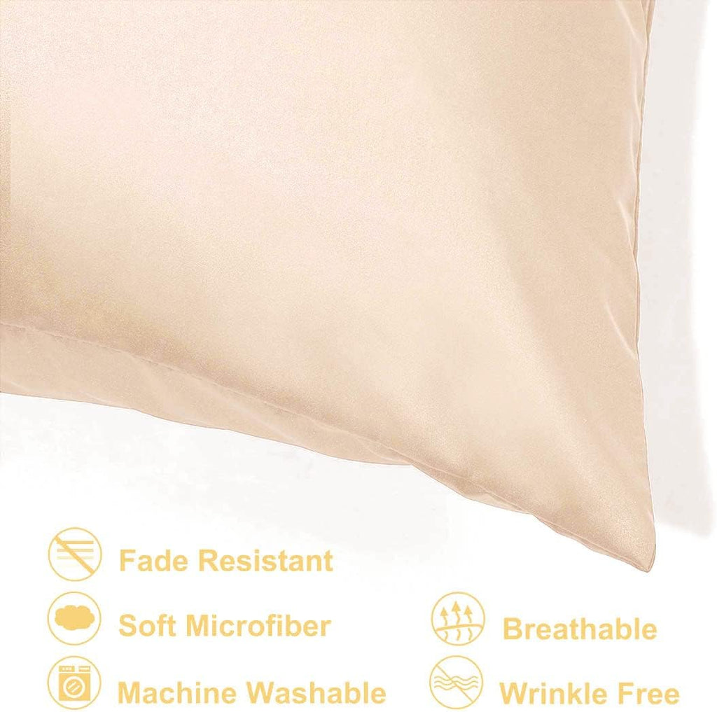 uxcell Travel Satin Pillowcase with Zipper, Super Soft and Luxury, Silky Pillow Cases Covers Set of 2, 14"x20", Caramel