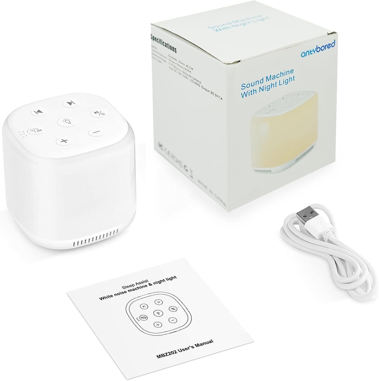 Antybored White Noise Machine with 7 Color Night Light and 34 Sounds for Soothing Emotions, Promoting Sleep, Sound Machine with T…