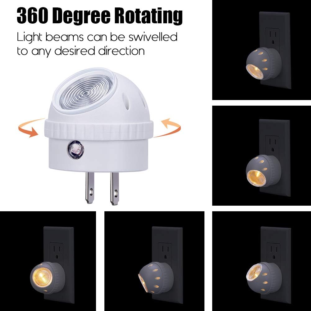 Emotionlite Plug-in Night Lights, Warm White LED Nightlight, 360° Rotation, Dusk to Dawn Sensor, Kids, Adult, Bedroom, Hallway…
