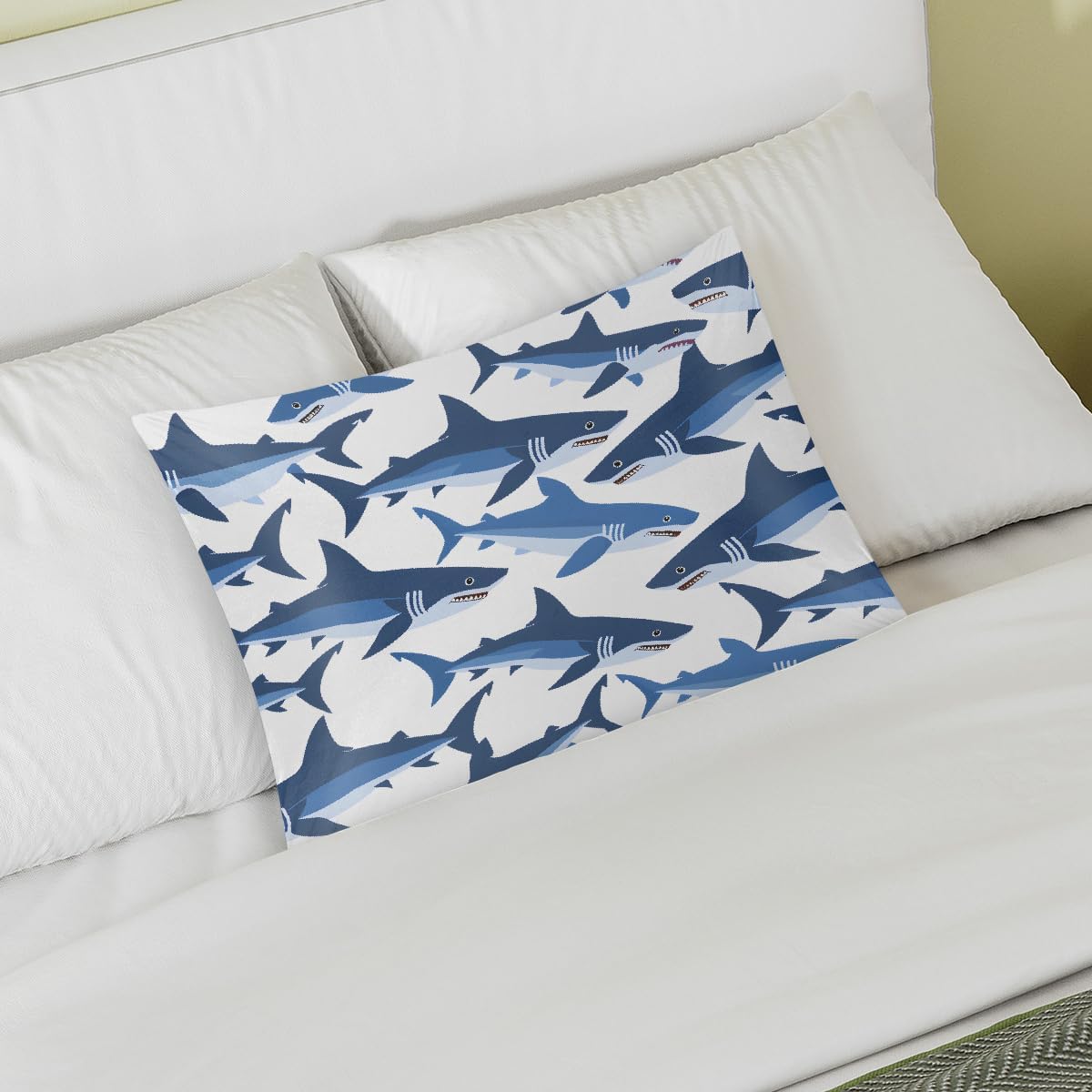 Satin Pillowcase for Hair and Skin Cool Blue Animal Shark Soft Silk Pillow Case with Envelope Closure Cooling Pillow Cases Slip Standard…