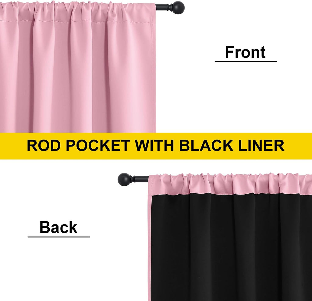 Nicetown Crystal Pink Blackout Curtains for Girls Bedroom, 52x84 Inches 2 Panels Energy Efficient Thermal Insulated Drapes, Rod Pocket Blac…