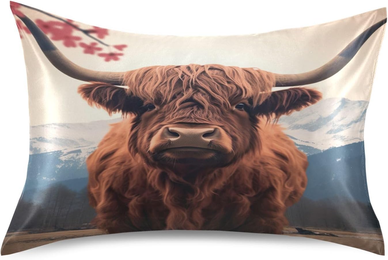 YETTASBIN Highland Cow Satin Pillowcase, Soft Breathable Silk Pillow Case with Envelope Closure for Hair and Skin, Queen Size 30 x 20 Inch