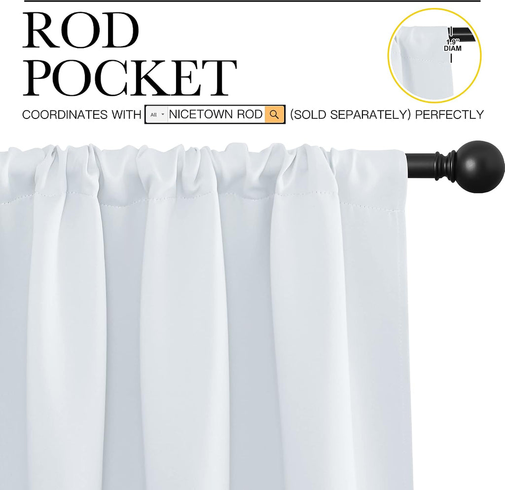 NICETOWN Greyish White Window Curtain Panels - Thermal Insulated Rod Pocket Room Darkening Curtain Sets for Bedroom (Greyish White, 2…