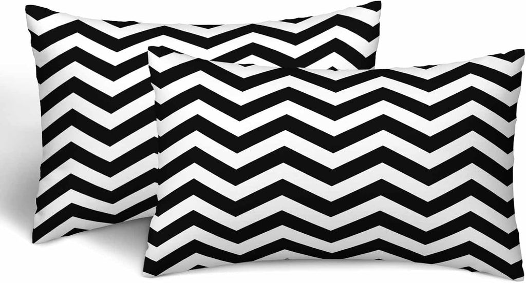 Black White Chevron Zigzag 12 X 20 Throw Pillow Covers Wavy Line Set of 2 Pillow Cases Protectors Outdoor Pillowcases Rectangular…