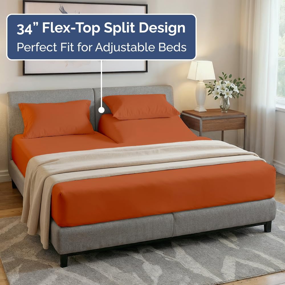 Flex Top Split Head King 4 Piece Sheet Set - Ultra-Soft, Breathable & Cooling Bed Sheets Set - Hotel Luxury Bedding for Women & Men with…