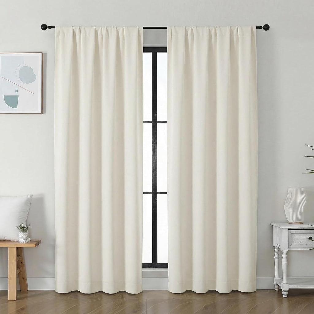 Simplebrand Ava Light Beige Light Filtering Curtains for Bedroom 72 Inch Length 2 Panels Set, Privacy Thermal Insulated Rod Pocket Door Win…