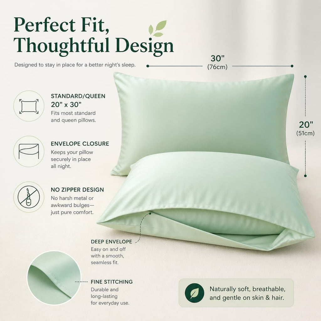 Evolive 100% Rayon Derived from Bamboo Material Cooling Breathable Standard/Queen Pillowcases Pillow Cover 20x30 inches Set of 2 with Envel…