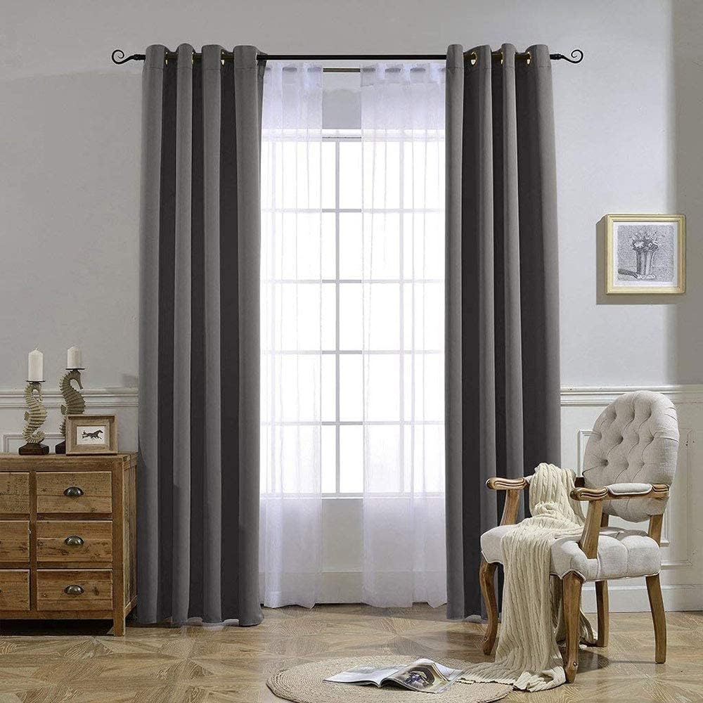 Nicetown Gray Blackout Curtains for Bedroom 84 inches Long - Thermal Drapes Grommet Room Darkening Light Blocking Curtains Window Treatment…