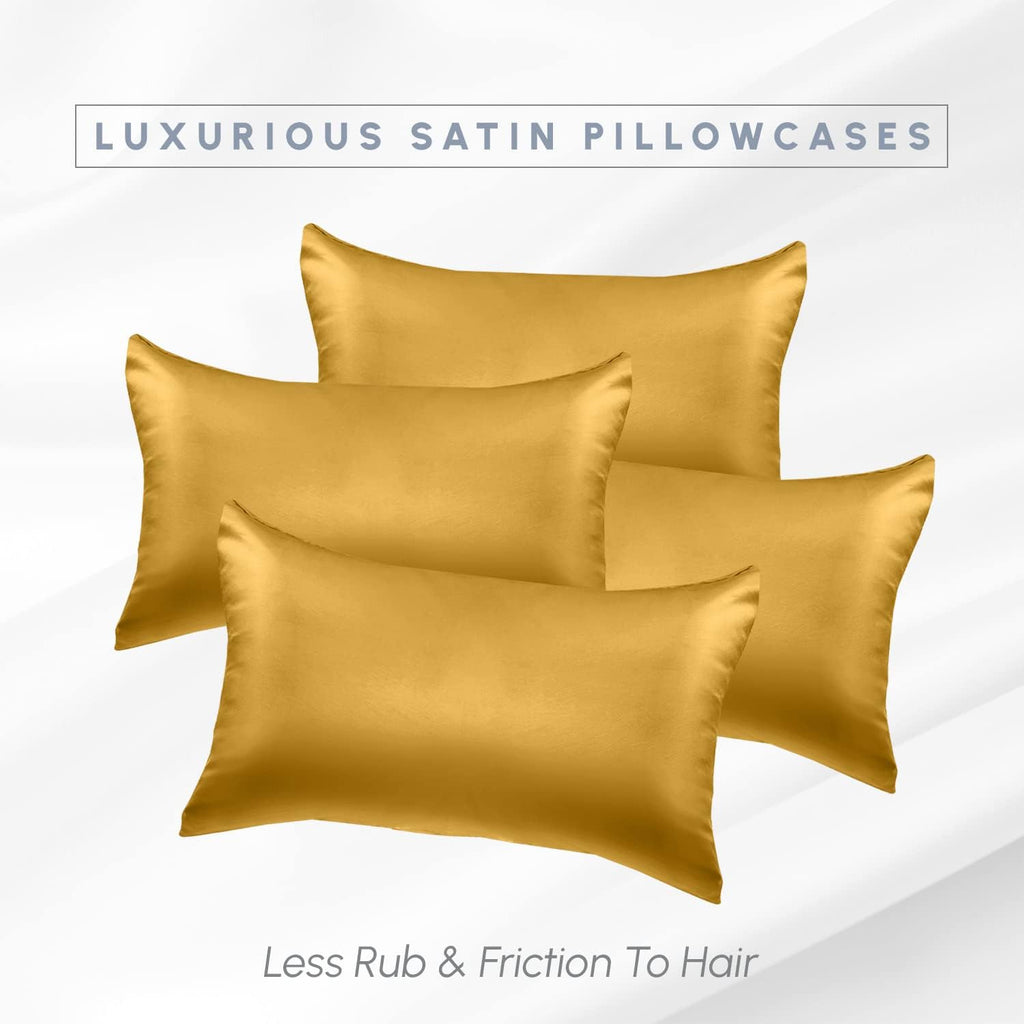 Elegantcomfort Elegant Comfort 4-Pack King Satin Pillowcase Set with Hidden Zipper Closure, Gold, 20" x 40" Gold