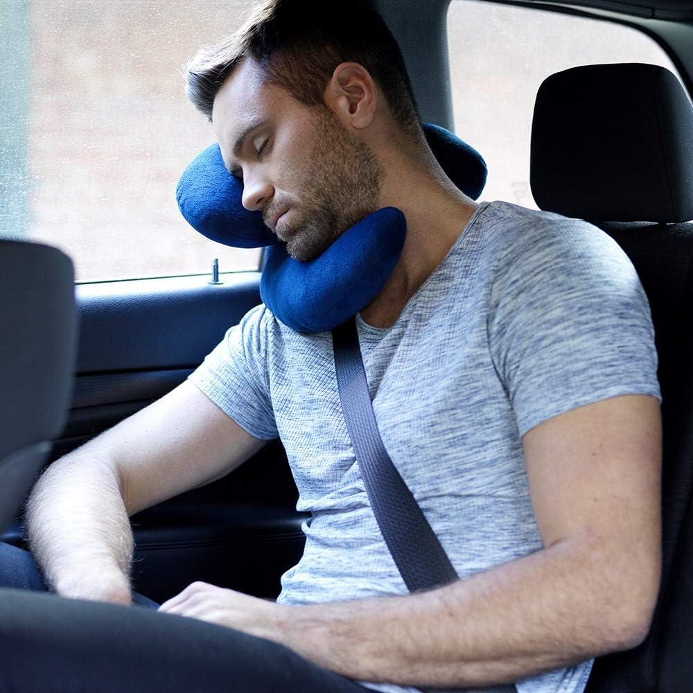 J-Pillow Travel Pillow - Chin Supporting Travel Pillows for Sleeping Airplane - Flight Pillow Supports Your Head, Neck & Chin (Blue) Blue