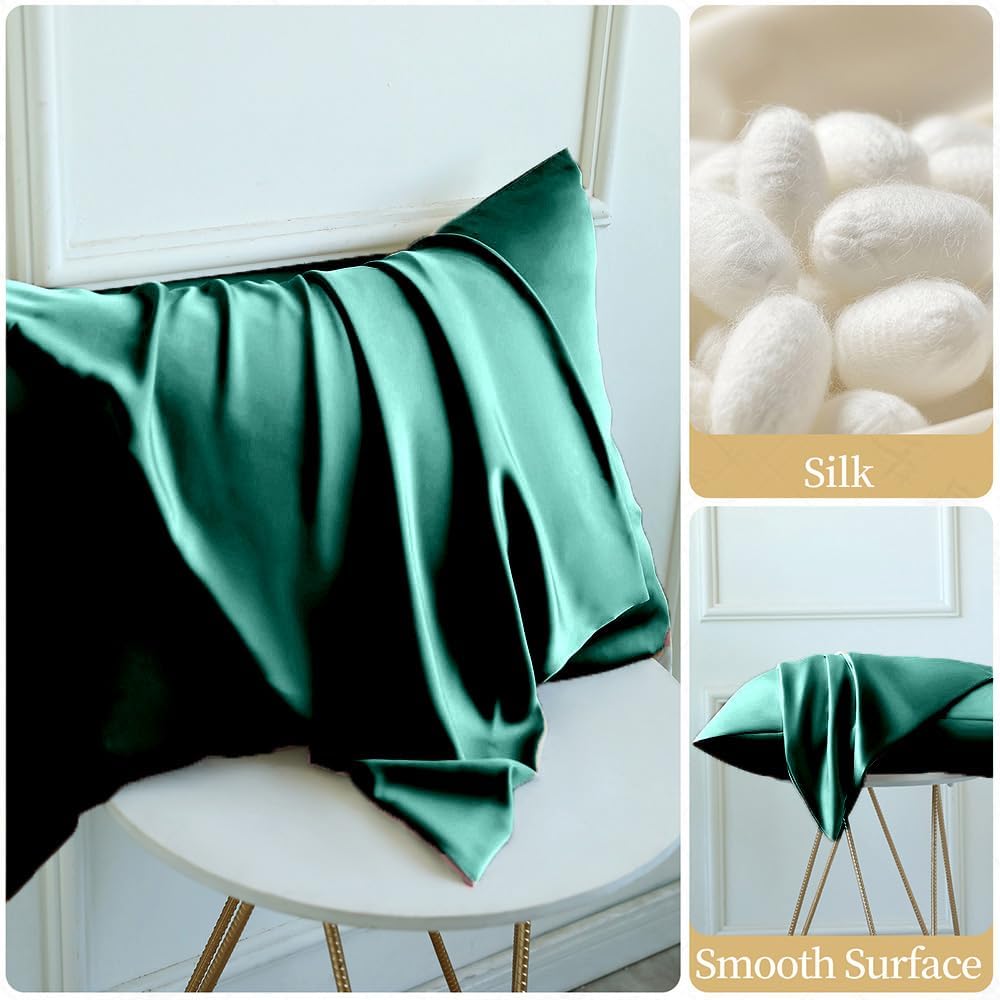 Mulberry Silk Pillowcase for Hair and Skin Standard Size, Silk Pillowcase 20"X 26" with Hidden Soft Breathable Smooth Cooling Pillow…