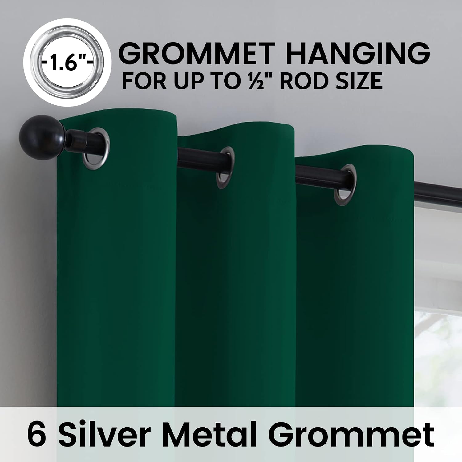SimpleHome 100% Blackout Curtains for Bedroom, Thermal Insulated Grommet Window Drapes Room Darkening Dark Green Curtains for Living Room wi…