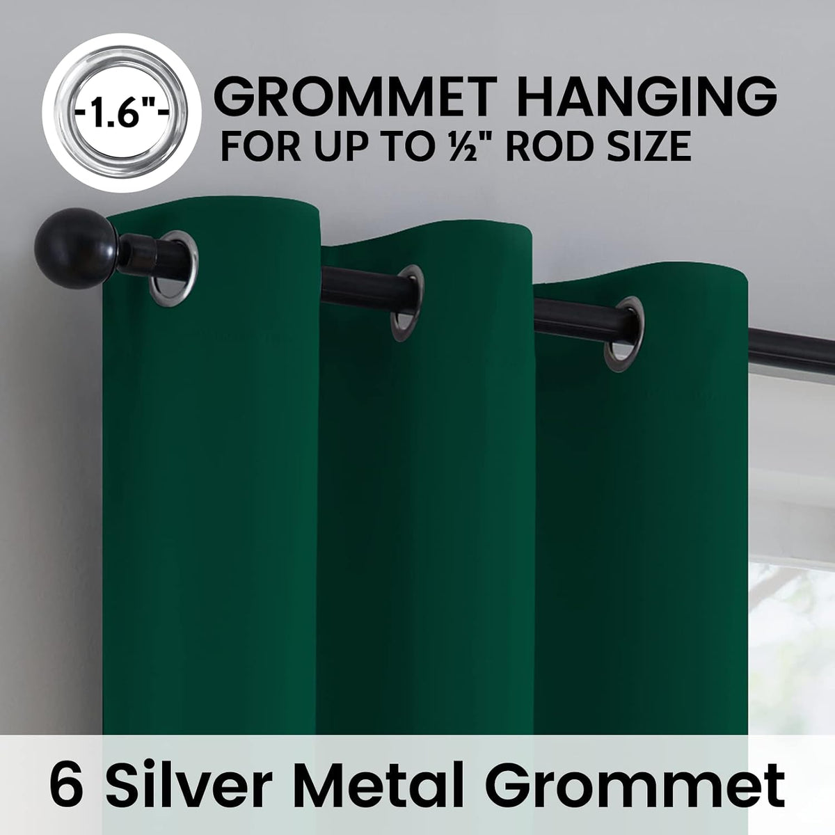 SimpleHome 100% Blackout Curtains for Bedroom, Thermal Insulated Grommet Window Drapes Room Darkening Dark Green Curtains for Living Room wi…