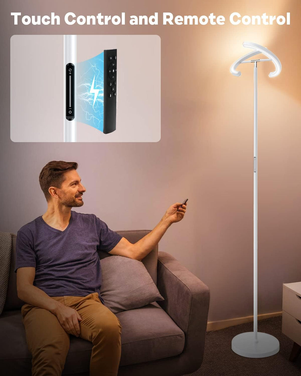 SIBRILLE White Floor Lamp, Modern Stepless Dimmable Standing Lamp 3000-6000K, 20W LED Rotatable Reading Tall Lamp, Touch & Remote Control…
