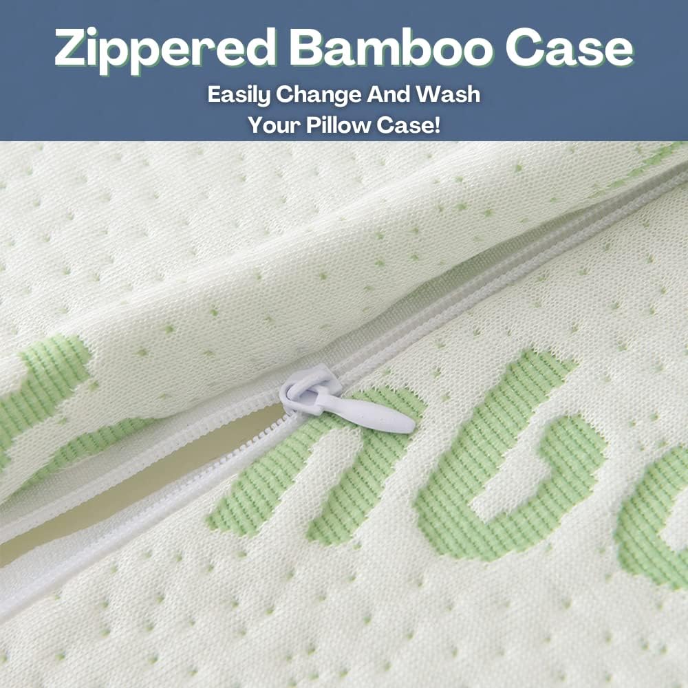 Memory Foam Rayon Bamboo Pillows Queen Size Set of 2 for Sleeping [Adjustable] - Cool & Breathable Cover with Zipper Rayon Bamboo…