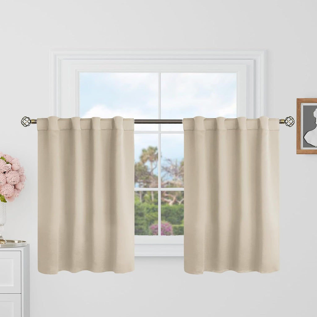 BGment Champagne Curtains 36 Inch Length for Small Windows - 34 x 36 inch Camper Curtains Rod Pocket and Back Tab Thermal Insulated Room Da…