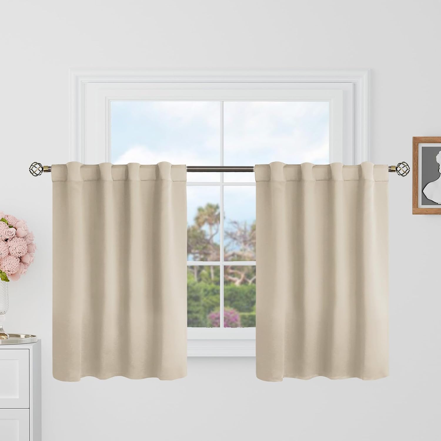 BGment Champagne Curtains 36 Inch Length for Small Windows - 34 x 36 inch Camper Curtains Rod Pocket and Back Tab Thermal Insulated Room Da…