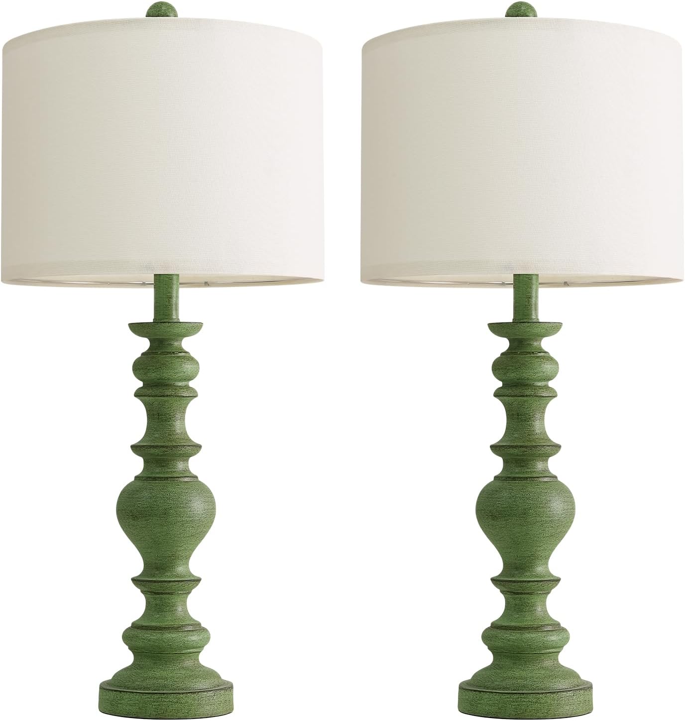 BOBOMOMO 27" Sage Green Table Lamps Set of 2, Large Farmhouse Resin Lamps with Linen Shades, Green Vintage Lamps for Living Room…