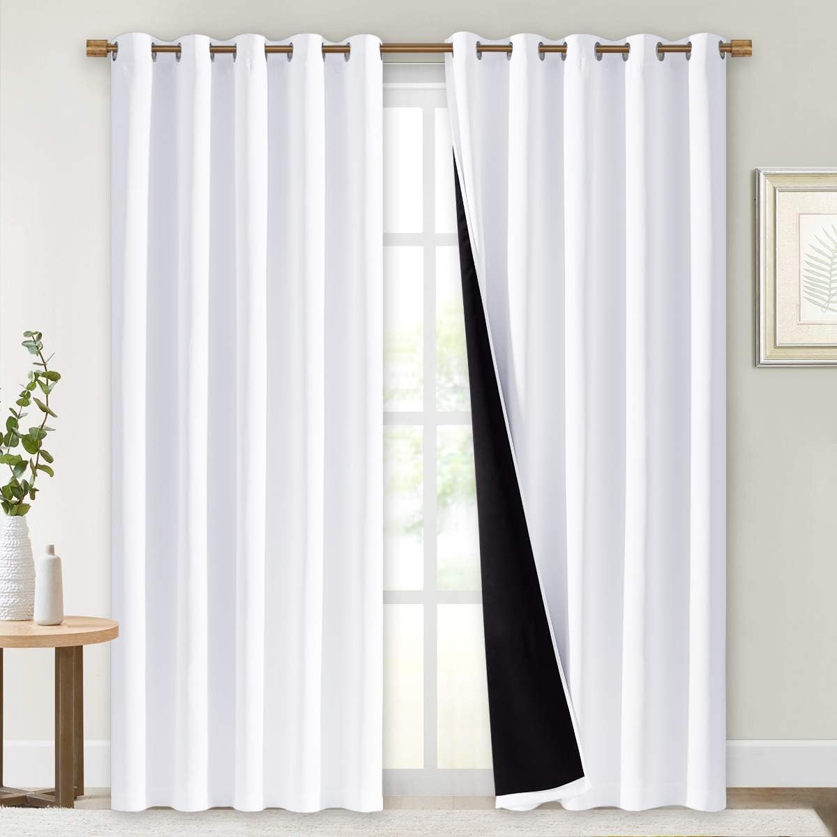 Nicetown 100% Blackout Window Curtain Panels, Cold and Full Light Blocking Drapes with Black Liner for Nursery, 84 inches Drop Thermal Insu…