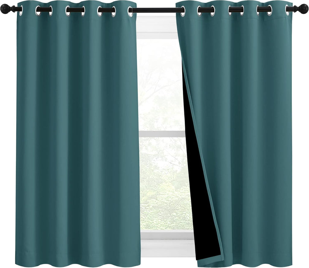Nicetown 100% Blackout Curtains with Black Liners, Thermal Insulated 2-Layer Lined Drapes, Room Warming Small Window Draperies for Dining R…