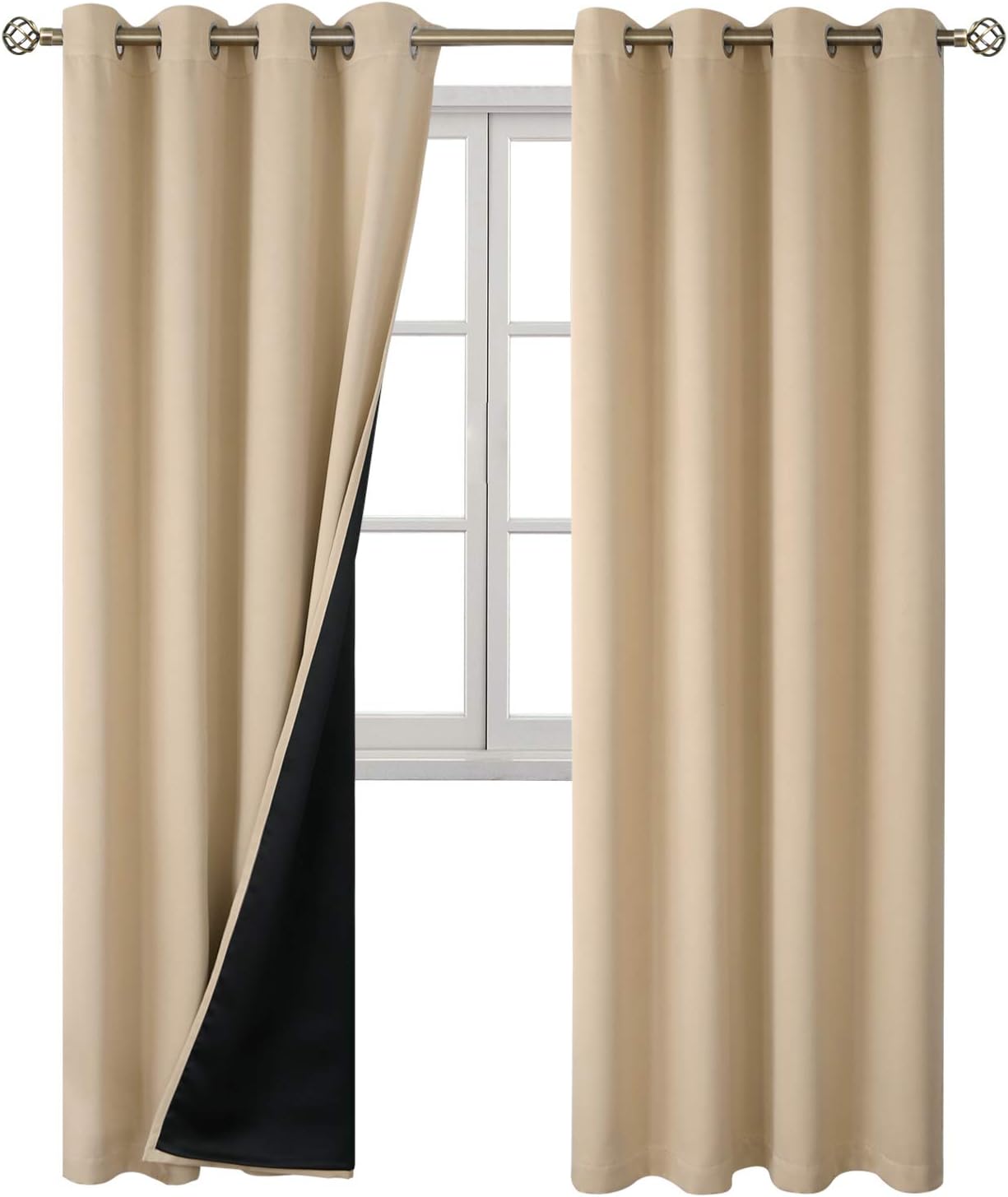BGment Thermal Insulated 100% Blackout Curtains for Bedroom with Black Liner, Double Layer Full Room Darkening Noise Reducing Grommet Curta…