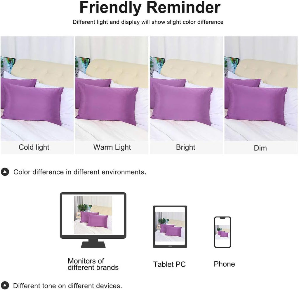 uxcell Standard Satin Pillowcase with Zipper, Super Soft and Luxury, Silky Pillow Cases Covers Set of 2, 21"x27", Purple