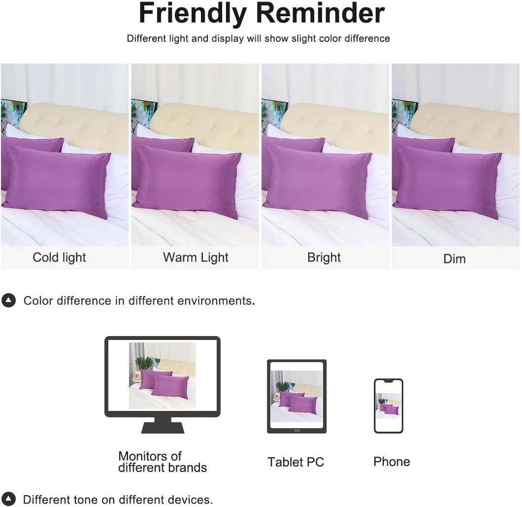 uxcell Standard Satin Pillowcase with Zipper, Super Soft and Luxury, Silky Pillow Cases Covers Set of 2, 21"x27", Purple