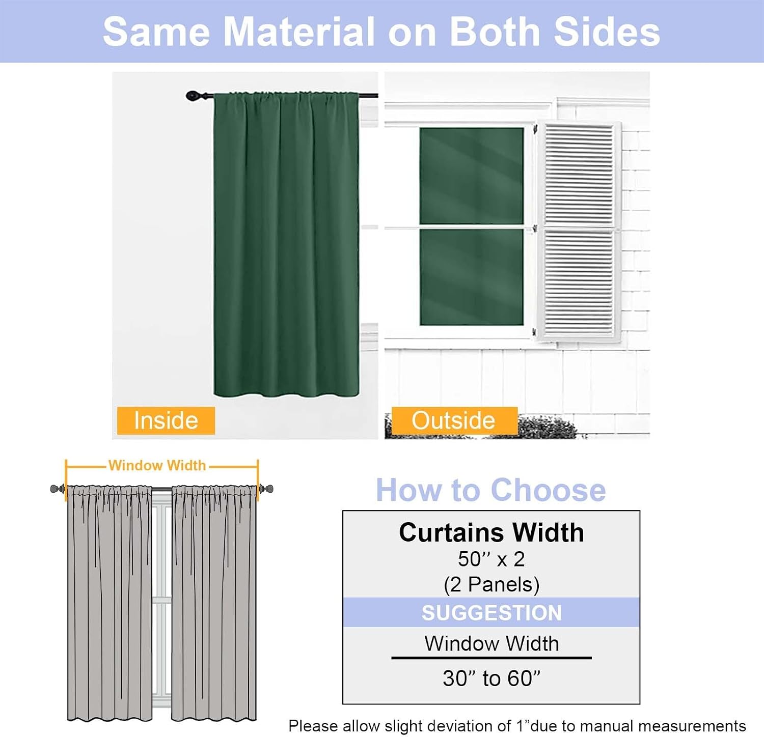Simplebrand Ava Ever Green Blackout Curtains for Bedroom 90 Inches Long 2 Panels Set, Solid Privacy Energy Saving Living Room Window Treatm…