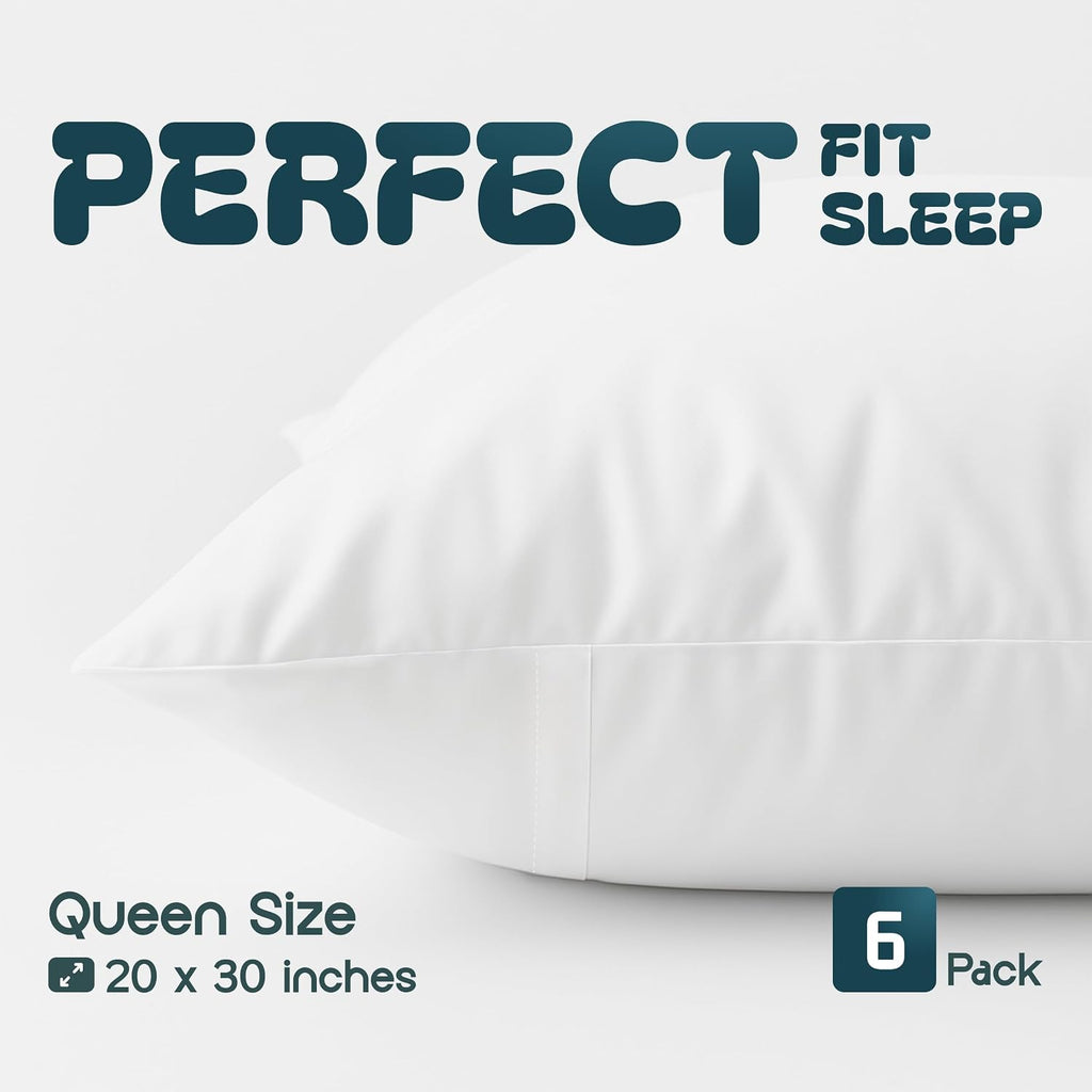 WhiteClassic White Classic Pillow Cases Queen Size Set of 6-20 x 30 Ultra-Soft Queen Pillow Protectors with Zipper, 200 Thread Count, Envel…