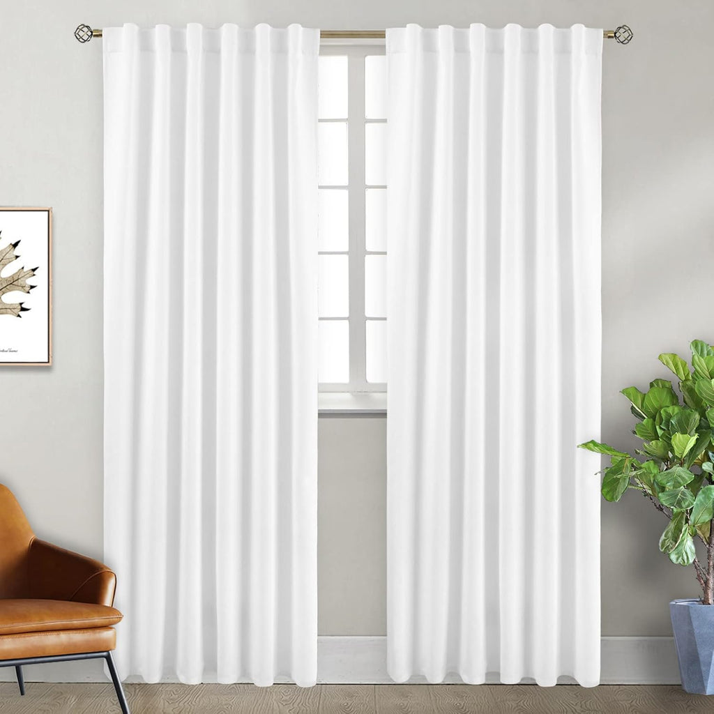 BGment Rod Pocket and Back Tab White Curtains for Bedroom - Thermal Insulated Room Darkening Curtains for Living Room, 2 Window Curtain Pan…