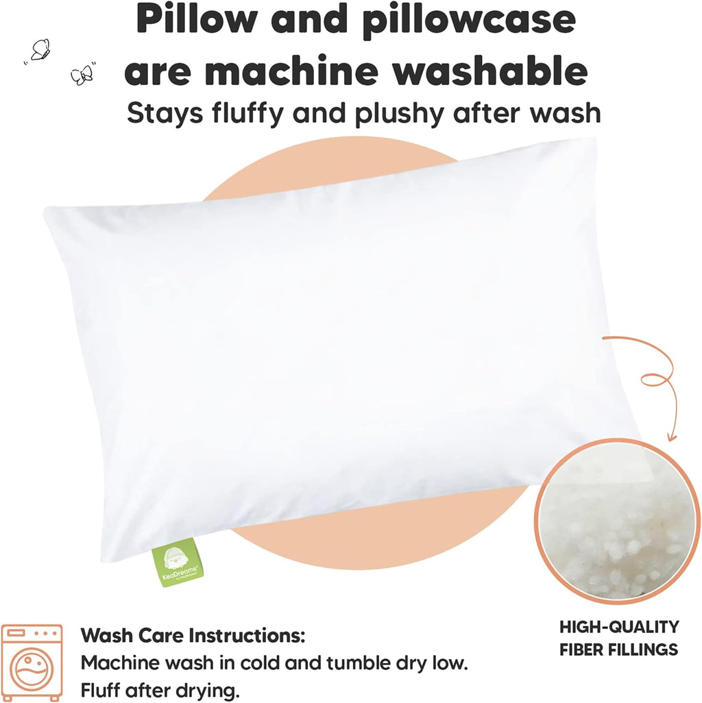 Toddler Pillow with Pillowcase - 13x18 My Little Dreamy Kids Travel Bed Pillows for Sleeping, Organic Cotton Small Pillowcase, Soft &…
